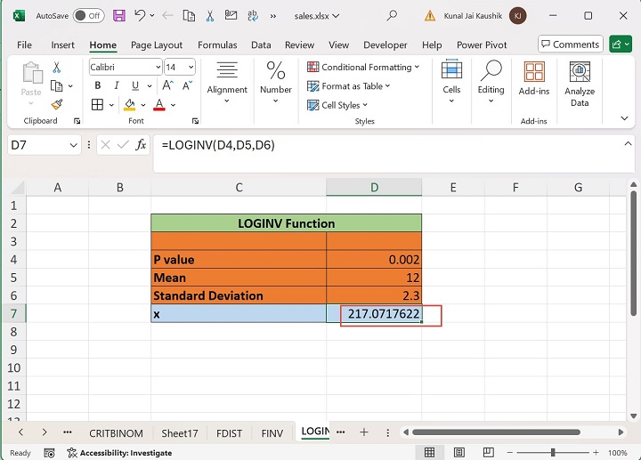 Excel Loginv Function 2