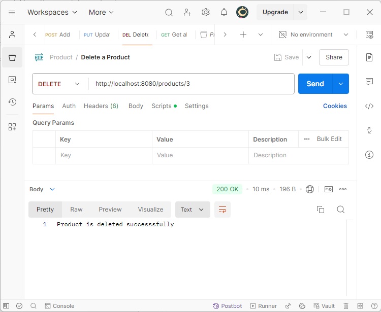 Postman Application DELETE API URL
